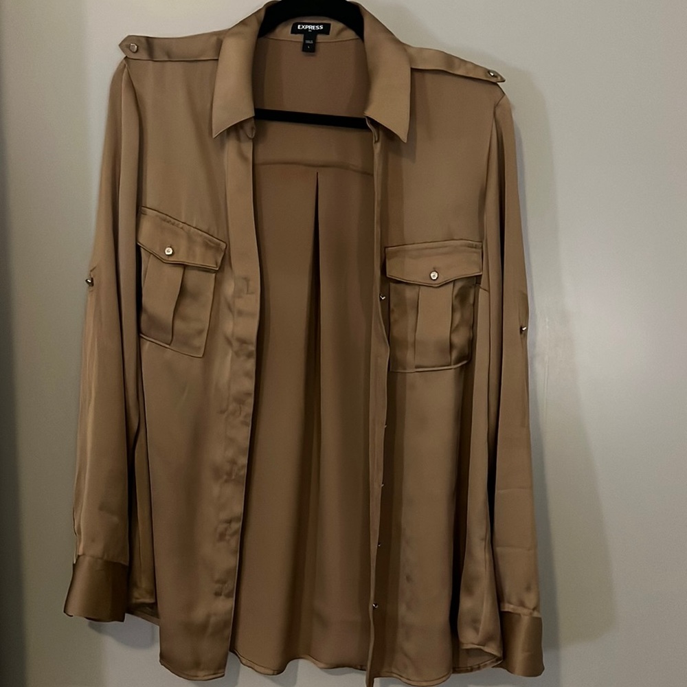 Express silky gold button down ladies shirt